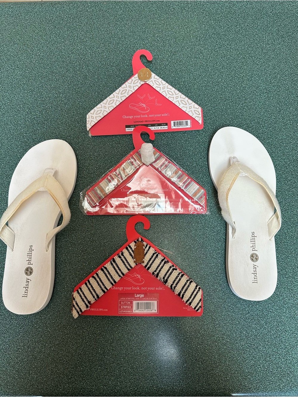 Lindsay Phillips SwitchFlops White Sandals Sz L 9-11 + 3 Interchangeable Straps